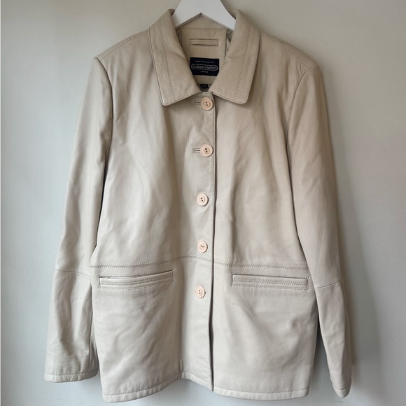Boutique Of Leathers Jackets & Blazers - Vintage Cream Boxy Leather Jacket